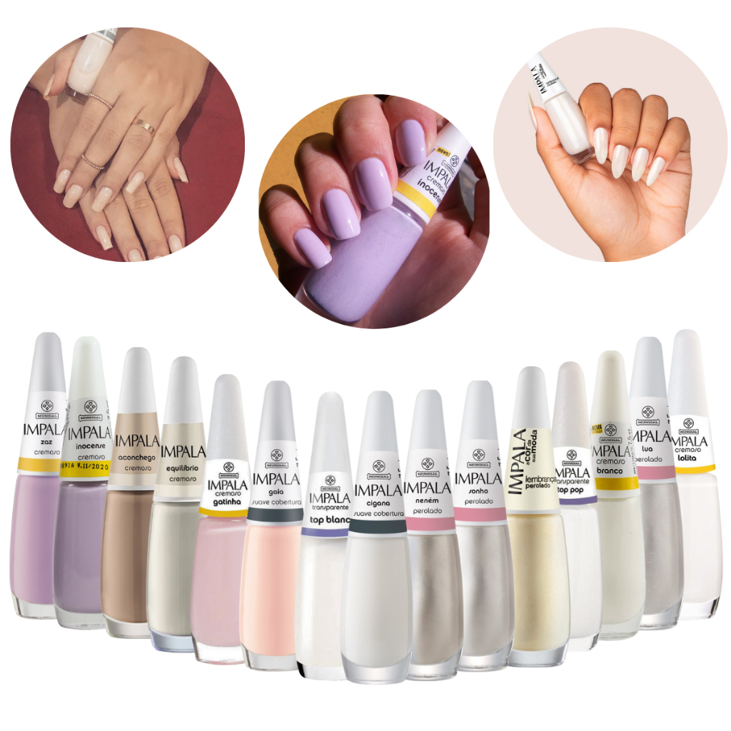 Kit 15 Esmaltes Impala Cores Claras Branquinho Clássicas Francesinha ...