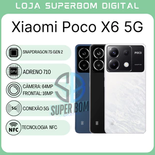 Xiaomi POCO X6 5G (Versão Global) | Câmera de 64MP, Processador Snapdragon 7s Gen 2 (, GPU Adreno 710 (NOVO/LACRADO)