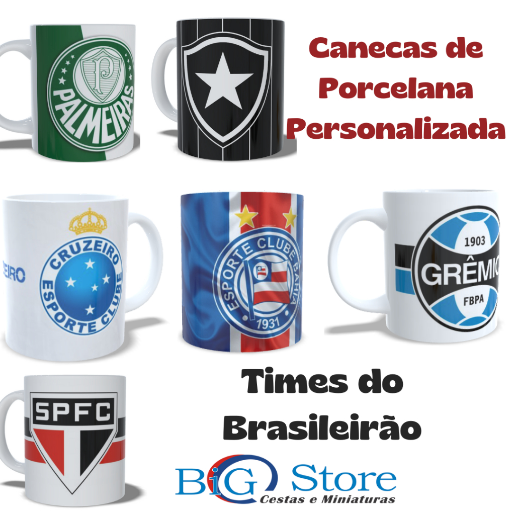 Canecas de Porcelana Personalizada Times Brasileiros 300ml