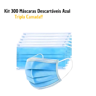 Kit 300 Máscara Descartável Tripla Camada Azul