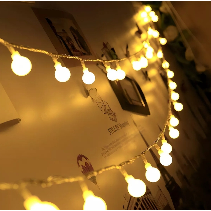 Cordão 40 Leds Bola 8 Funções Luz Branca Fio Transparente 5metros 127v