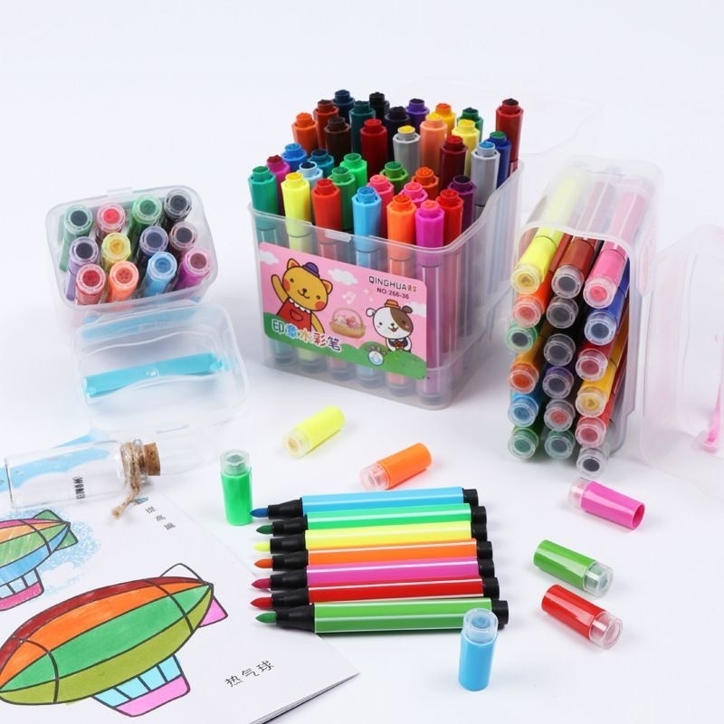 kit de 12/18/24/36 canetinhas hidrográfica lavável com carimbo