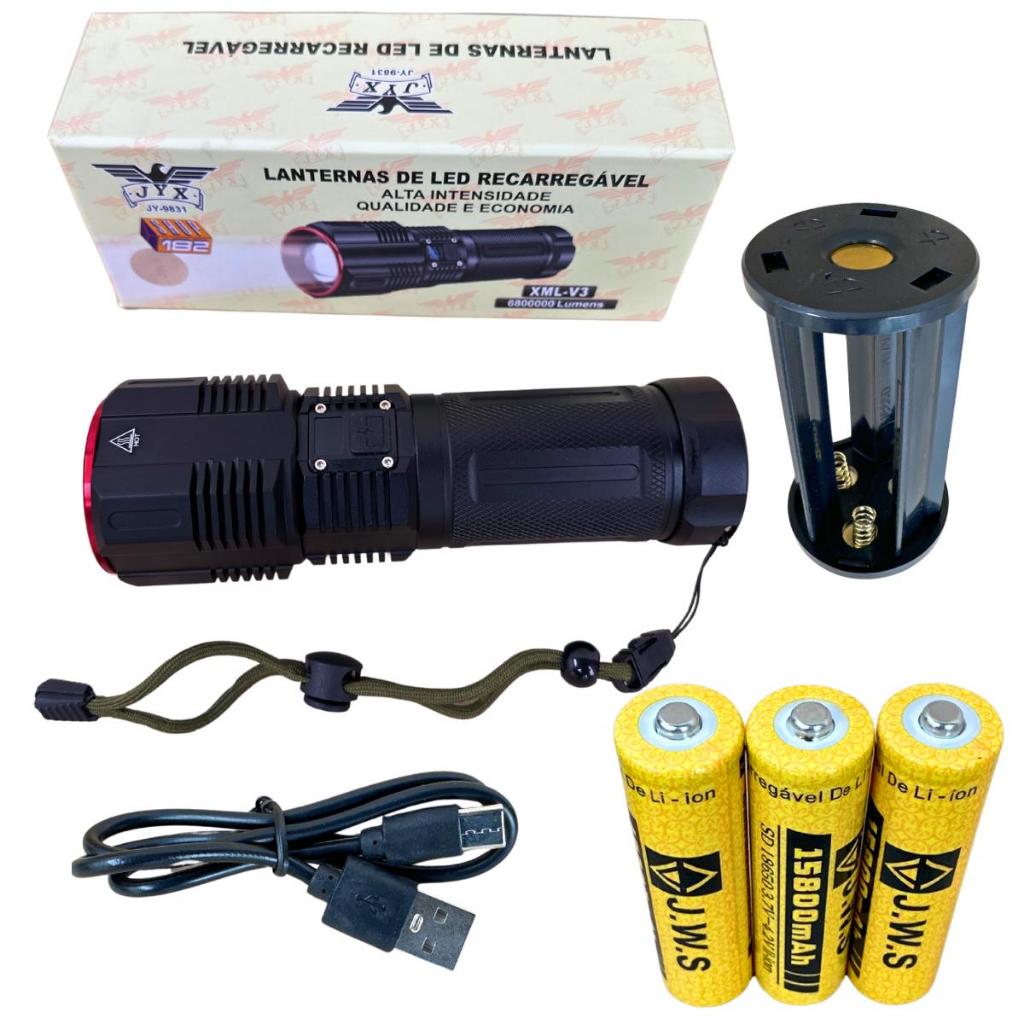 Lanterna Led XML V3 3.0 Foco Redondo Alcance 2 Km 3 Baterias