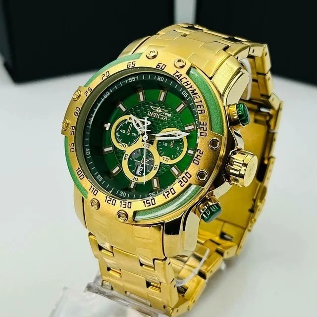 Relogio Masculino Invicta 22783 Dourado Preto Verde Azul Todo em Aco Inox Qualidade Top Shopee Brasil