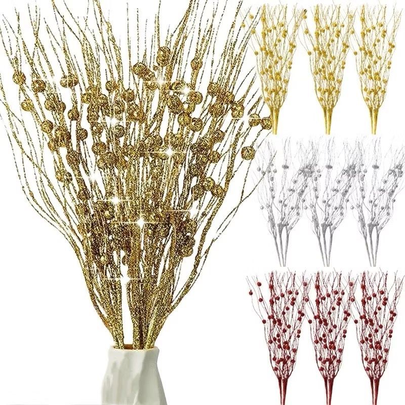 Galho Decoração Com Gliter Artificial Bagas Ornamentos Longa Haste Ramo Premium