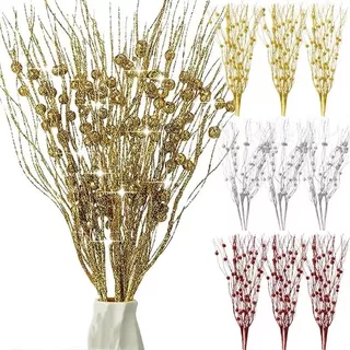 Galho Decoração Com Gliter Artificial Bagas Ornamentos Longa Haste Ramo Premium