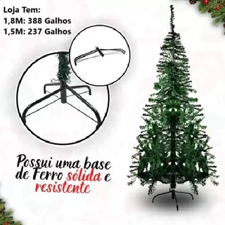 Árvore De Natal Tradicional Verde 1,8M Com 388 Galhos Ou 1,5M E 237 Galhos Apoio De Metal