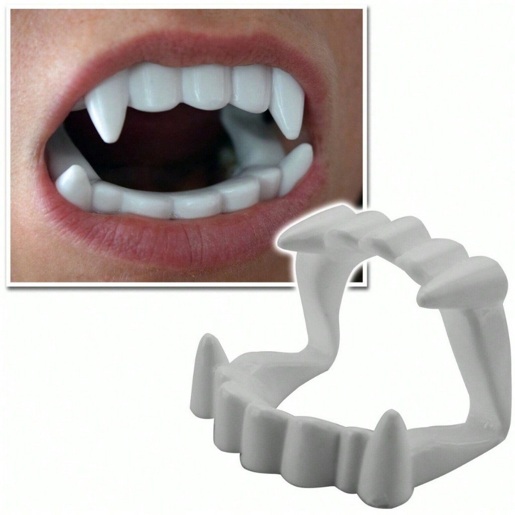Zelaite Set Morso Di Vampiro Per Bambini | Dente Luminoso + 30 Tatuaggi Temporanei | Trucco Halloween E Carnevale