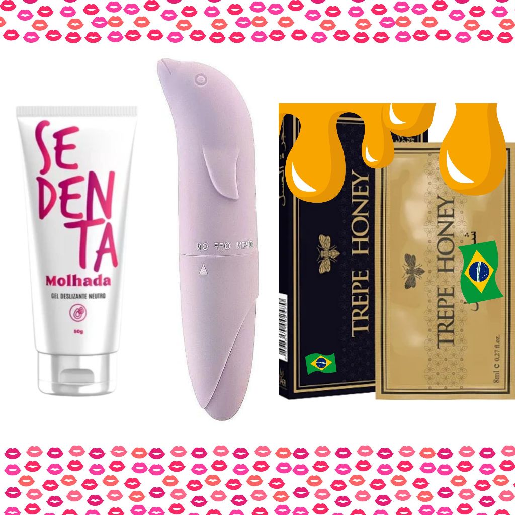 Melhor Kit Vibrador Ponto G Golfinho + Lubrificante Sedenta Molhada 50g + Mel Lubrificante Comestível Oral