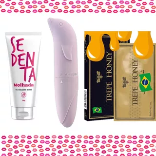 Melhor Kit Vibrador Ponto G Golfinho + Lubrificante Sedenta Molhada 50g + Mel Lubrificante Comestível Oral