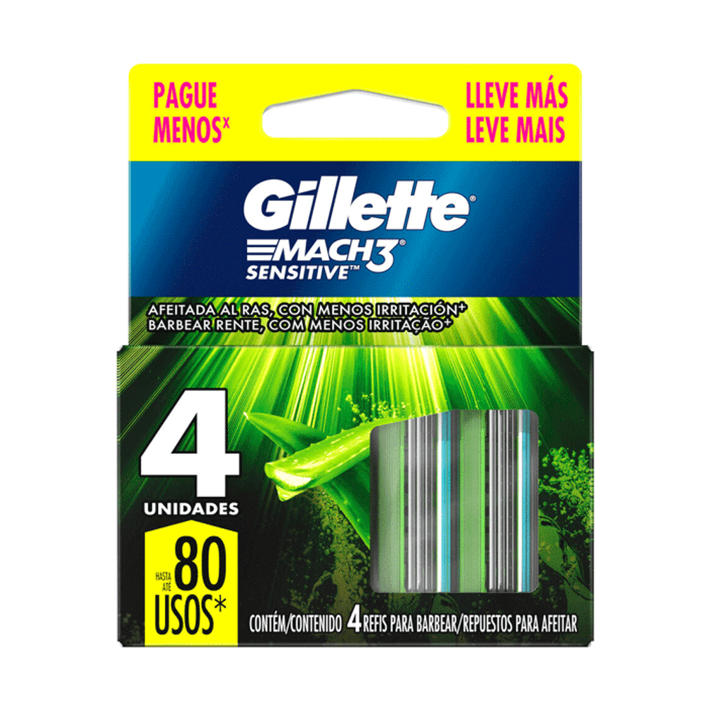 Refil Para Barbear Mach3 Sensitive 4 ou 2 un - Gillette