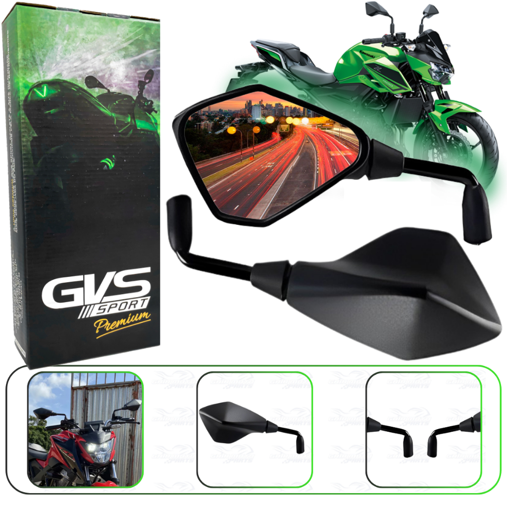 Retrovisor Gvs Kawasaki Z400 Haste longa Rebaixado 90° Lente Convexa ...