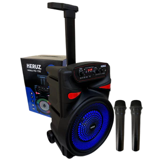 Caixa de Som Grande 1800w Pmpo + 2 Microfones Sem Fio