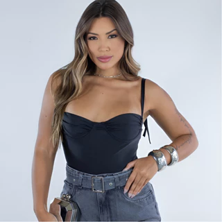 Body Feminino Blogueira Amarração Acetinado