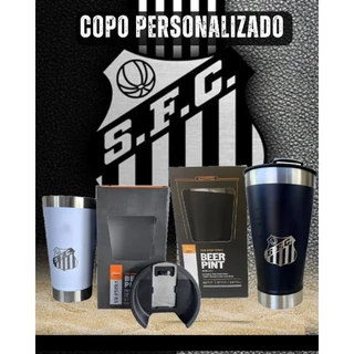 Copo térmico de 473ml Logo SANTOS e GANHA O NOME NA GRAVAÇÃO com tampa e abridor.