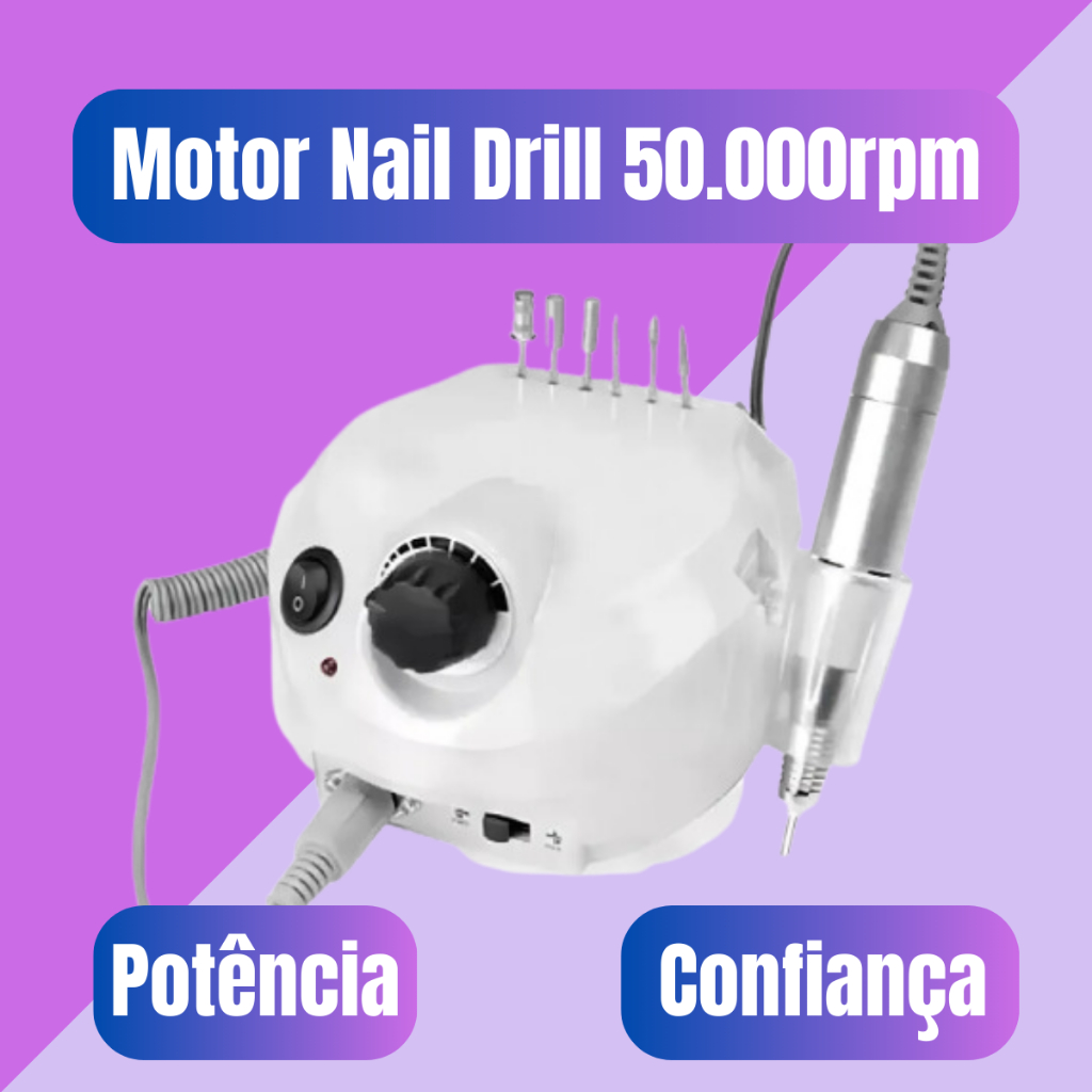 Kit Profissional Motor NailDrill 50.000RPM + 2 Cabines Sun 5