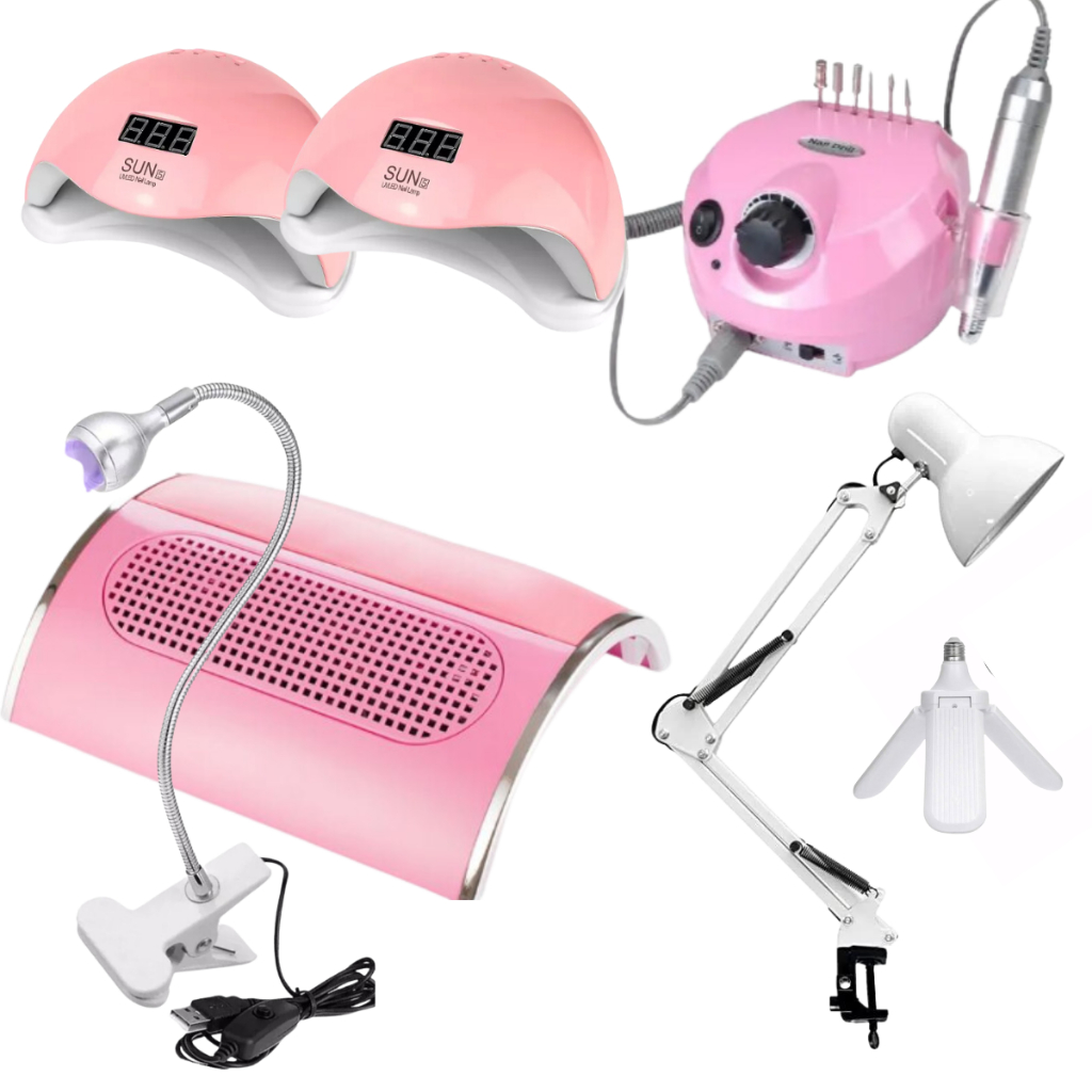 Kit Profissional Motor NailDrill 50.000RPM + 2 Cabines Sun 5