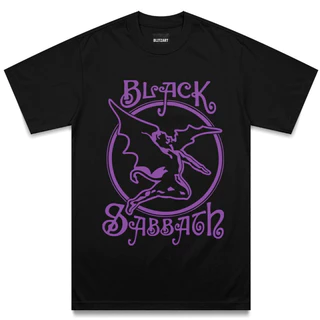 Camiseta banda de rock heavy metal Black Sabbath malha penteada 100% algodão - Preta