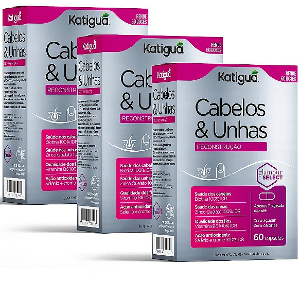 Kit 3 Cabelos E Unhas Reconstrução 60 Cápsulas Katiguá | Shopee Brasil