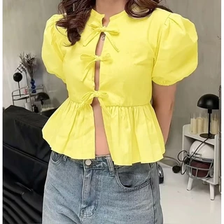 Camisa Cropped Peplum Alfaiataria Laços Moda Gringa