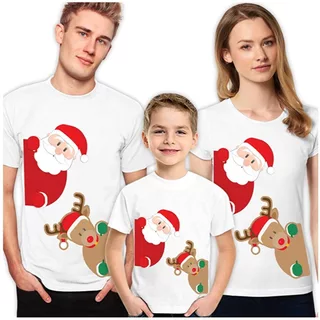 Kit de Camisetas Natalinas para Família 3 Peças com Estampas Exclusivas para Um Natal Perfeito Rena