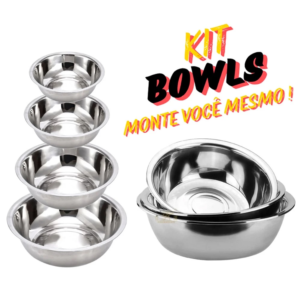 Conjunto Jogo 5 Tigelas Bacia Bowls Multiuso Em Inox Cozinha