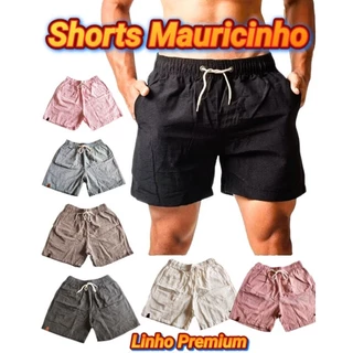 Short De Linho Masculino Básico Casual Mauricinho Premium Lavado De Alta Qualidade Shorts Linho