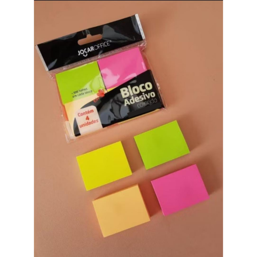 4 Blocos Adesivos colorido para recado com 100 Folhas cada bloco Cores Variadas Total 400 Folhas