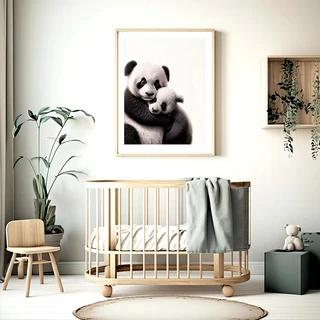 Quadro decorativo 1 peça 40x60 panda e filhote preto e branco decoração para quarto do bebê casa hall
