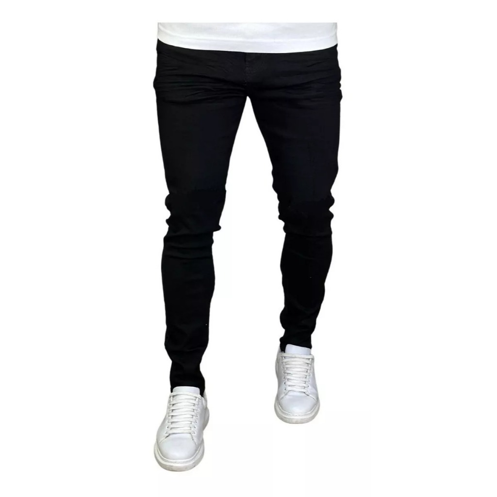 Calça Skinny Preta Masculina Jeans Com Elastano Lycra NF