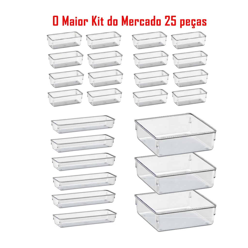 Kit 25 Organizador Multiuso Modular Gavetas Geladeira Acrilico Cristal