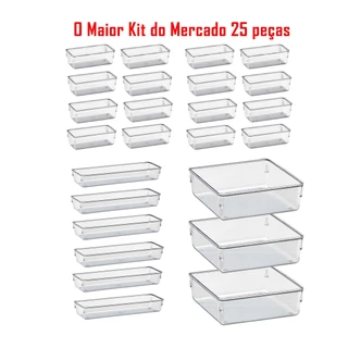 Kit 25 Organizador Multiuso Modular Gavetas Geladeira Acrílico Cristal