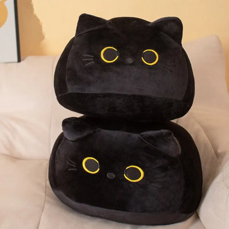 Almofada Gato Preto 20CM Pelúcia Kawaii - Boneca Macia, Gatinho Gordo, Presente Crianças, Amigos