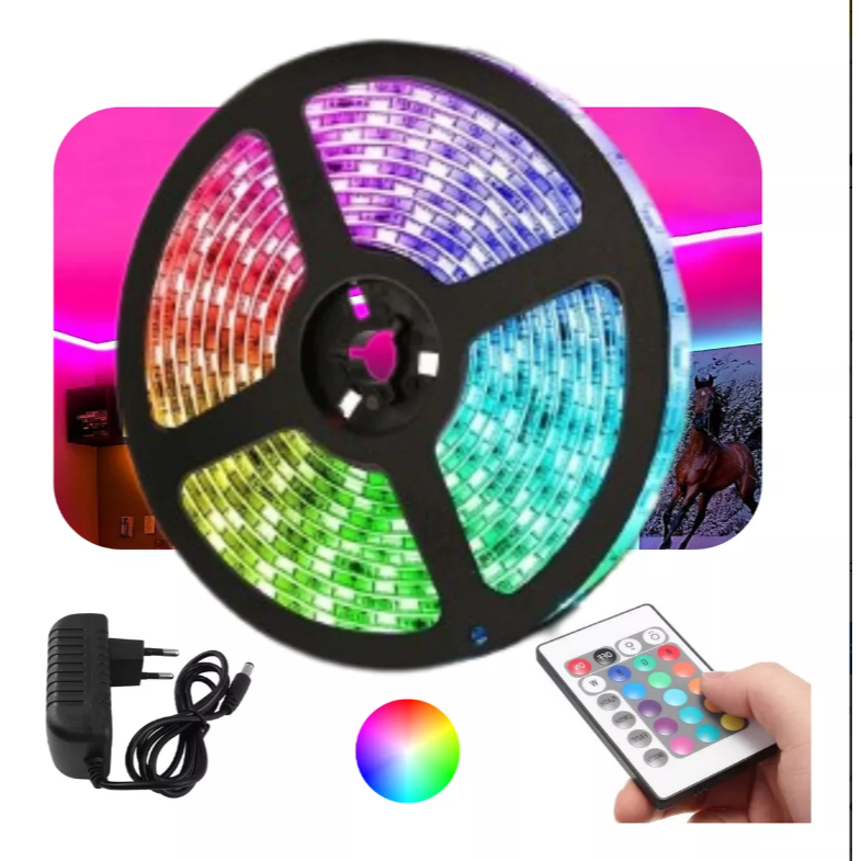Fita Led Rgb 3528 5m A Prova D Água + Fonte Alimentação com controle