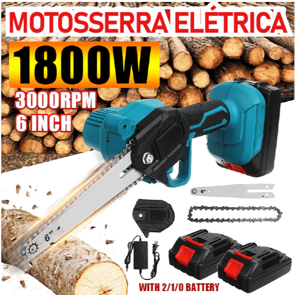 Mini Motoserra Poda Jardinagem 2 Baterias 8 Polegadas