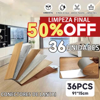 KIT36 Placas Adesivas Autocolantes p/ Piso Estilo Madeira 91,4 cm x 15,2 cm cobertura 5m²