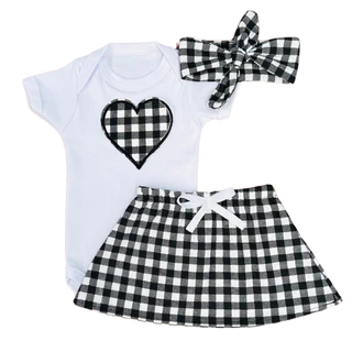 conjunto roupa bebê menina com saia faixinha de cabelo body verão fresquinho algodão