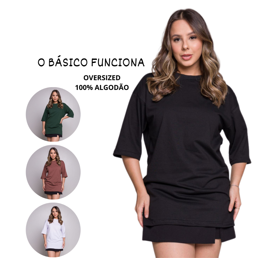Camisa Camiseta Oversized Feminina 100% Algodão Academia | Shopee Brasil