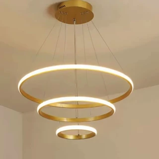 Lustre Arco LED Luminária Sala de estar Pendente 3 Anéis Aros Moderno 220V