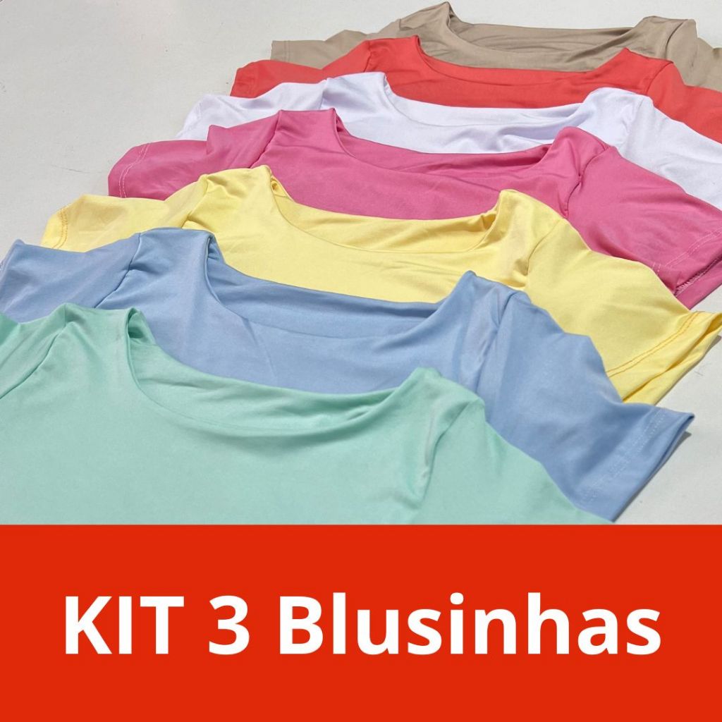 KIT 03 Blusinhas Manga Curta Grécia Básica Elegante