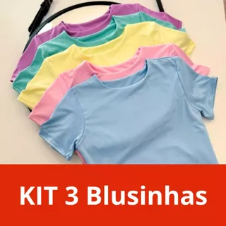 KIT 03 Blusinhas Grécia Básicas Manga Curta Elegante Tendência
