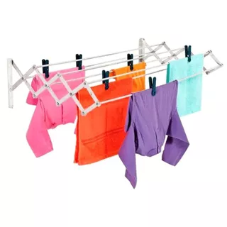 Varal de Parede Sanfonado Branco 60cm Resistente Retrátil Secalux p/ Casa Apartamento Dia das Mães Chá de Cozinha Roupas