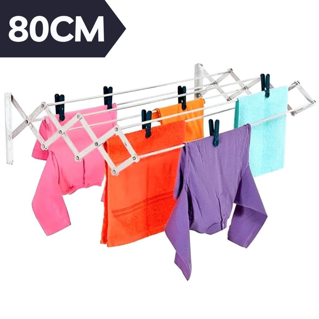 Varal de Parede Sanfonado 80cm Branco Resistente Retrátil Secalux p/ Casa Apartamento Dia das Mães Chá de Cozinha Roupas