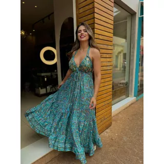vestido longo costa nua em Oferta na Shopee