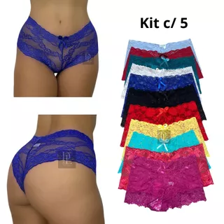 Kit 5 calcinha caleçon renda shortinho luxo feminina sexy confortável