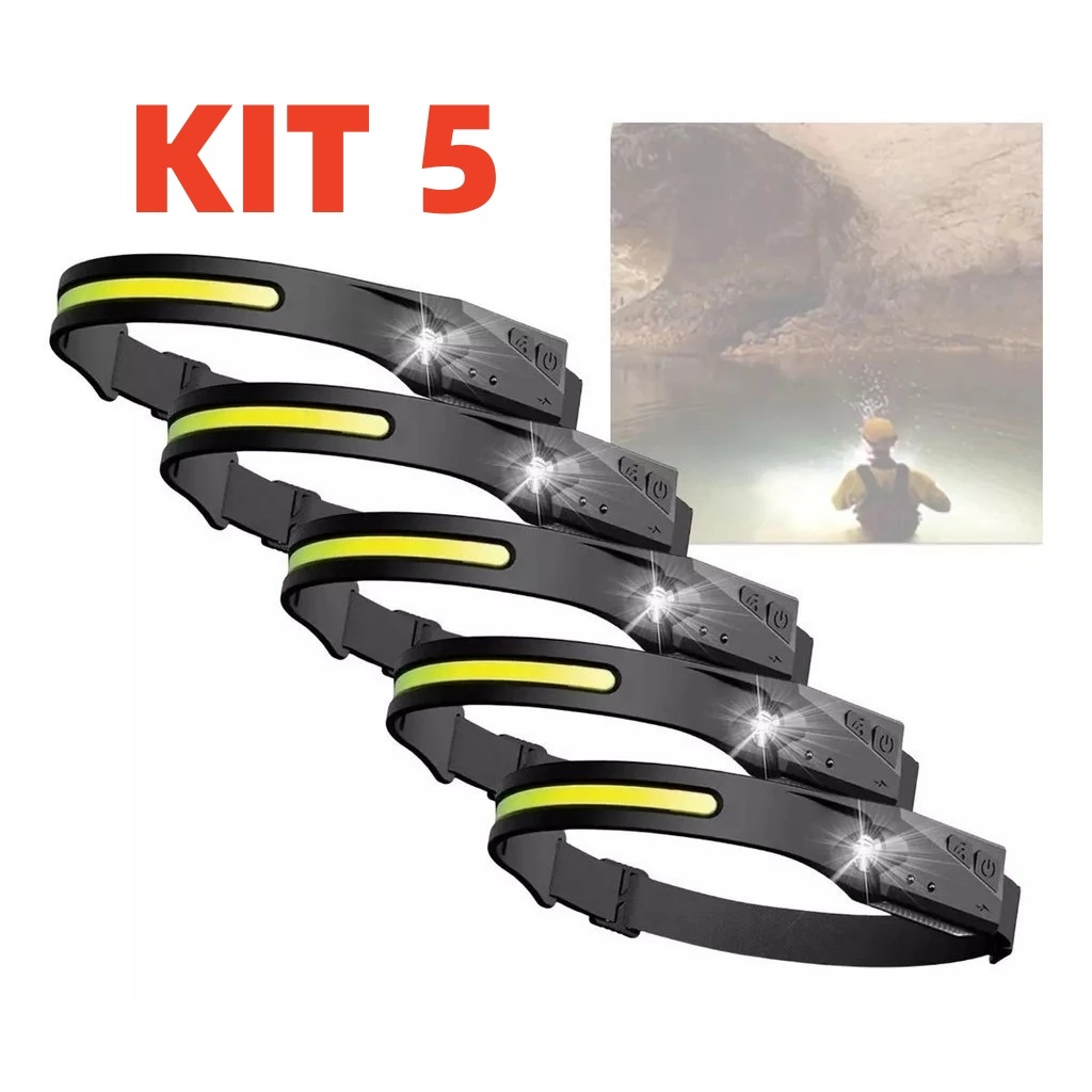 KIT 5 Lanterna de Cabeça Recarregável Led Corpo Motion Camping Torch Light Lamp Com Usb