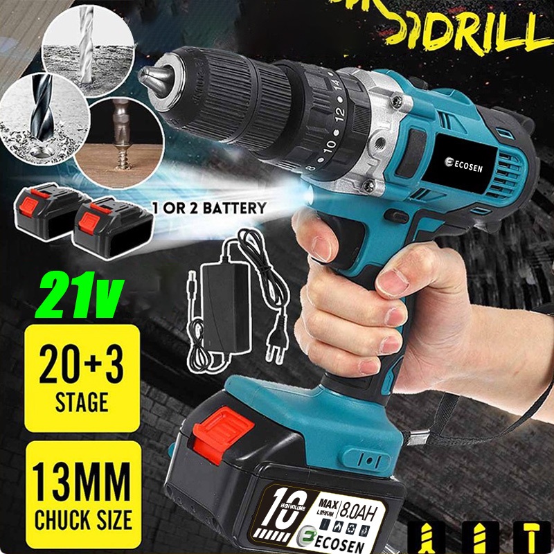 Parafusadeira 2 Baterias 21v Furadeira Maleta 28pcs Cor azul