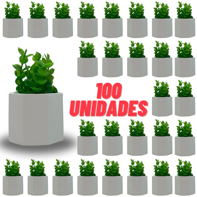 Kit com 100 vasos para decoração incluso planta artificial para revenda lembrancinha quarto sala banheiro lavabo