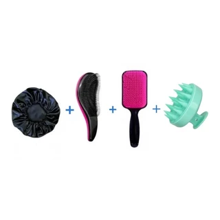 Kit De Massageador para cabelo+Escova Raquete + Escova Magica +Touca Cetim