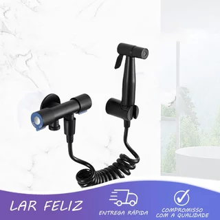 Ducha Higiênica Duas Saídas De 1/2 Mm Aço Inox Com Registro preto